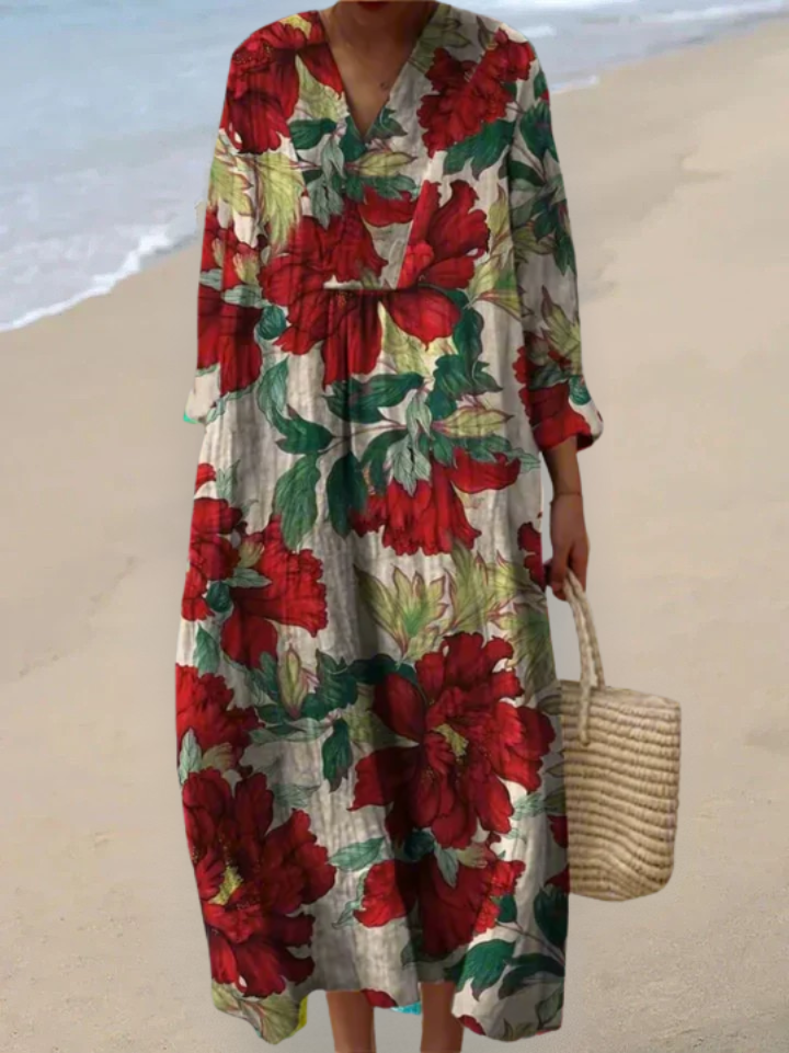 Evelyn™ - Kühner Pfingstrosen-Print Lässiges Maxikleid