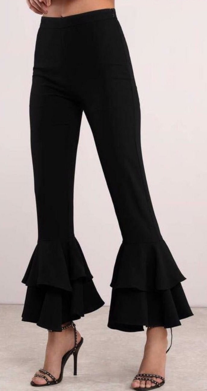 Pantalón Jay de Talle Alto Tejido Fluido con Doble Volante Refinado – Tallas 38–60