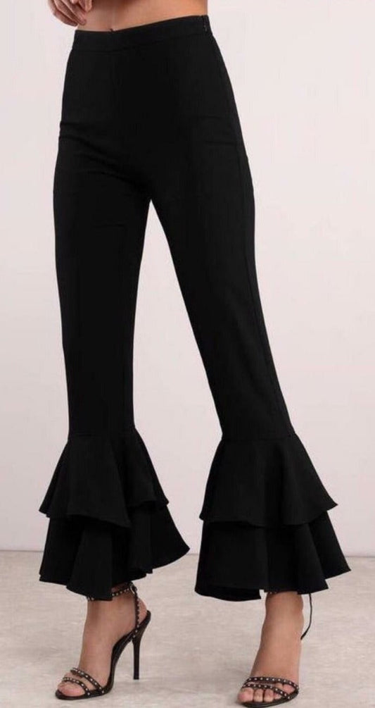 Pantalón Jay de Talle Alto Tejido Fluido con Doble Volante Refinado – Tallas 38–60