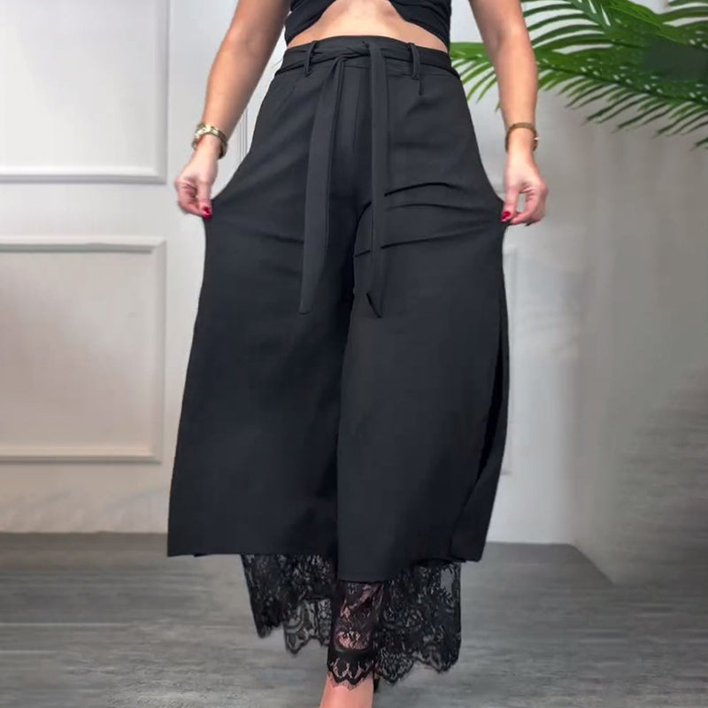 Lacera™ – Elegant Wide-Leg Trousers with Sheer Lace Insert