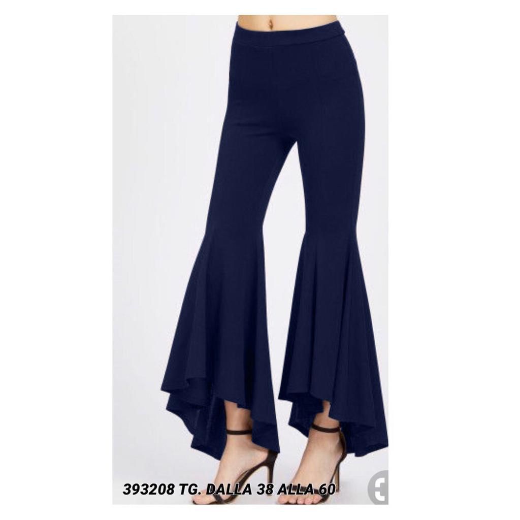Pantalone Dery A Zampa Nera Con Taglio Svasato E Balza Asimmetrica Elegante Taglie 38–60