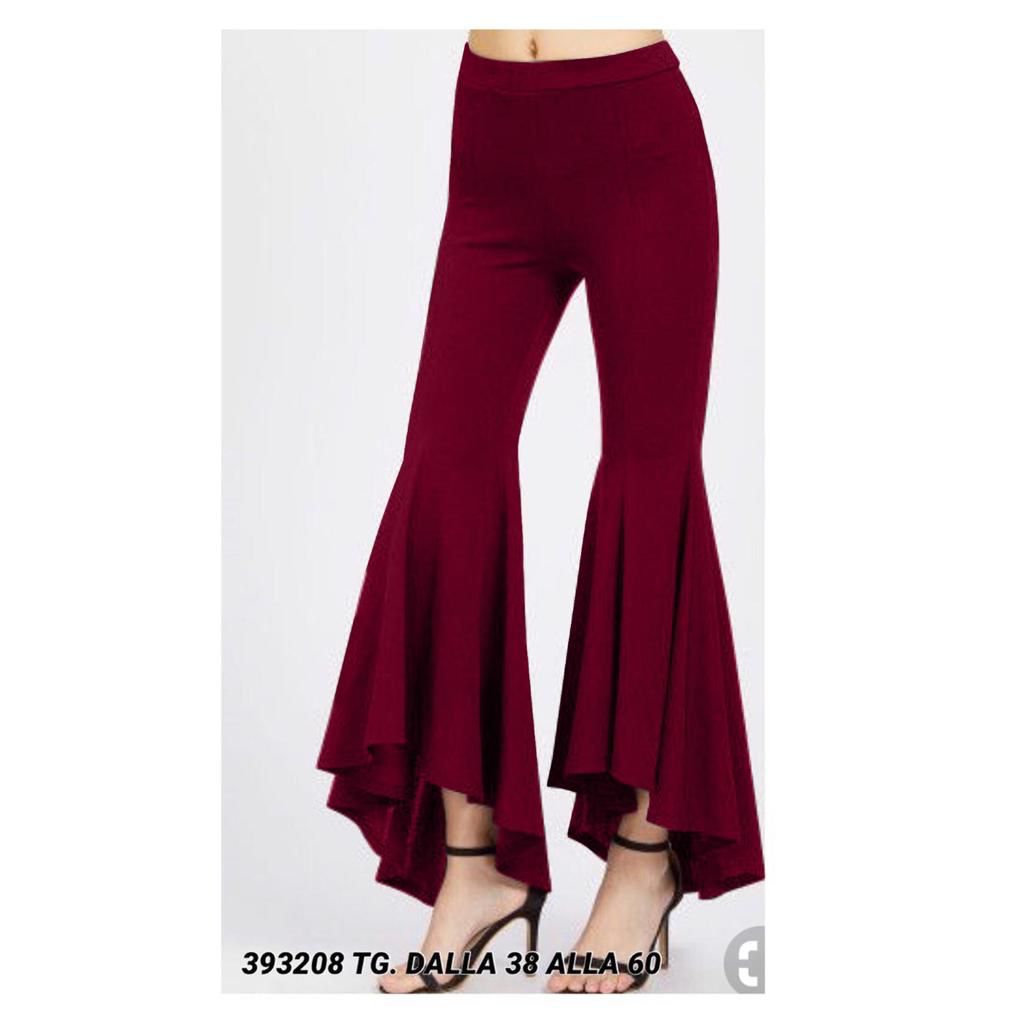 Pantalone Dery A Zampa Nera Con Taglio Svasato E Balza Asimmetrica Elegante Taglie 38–60