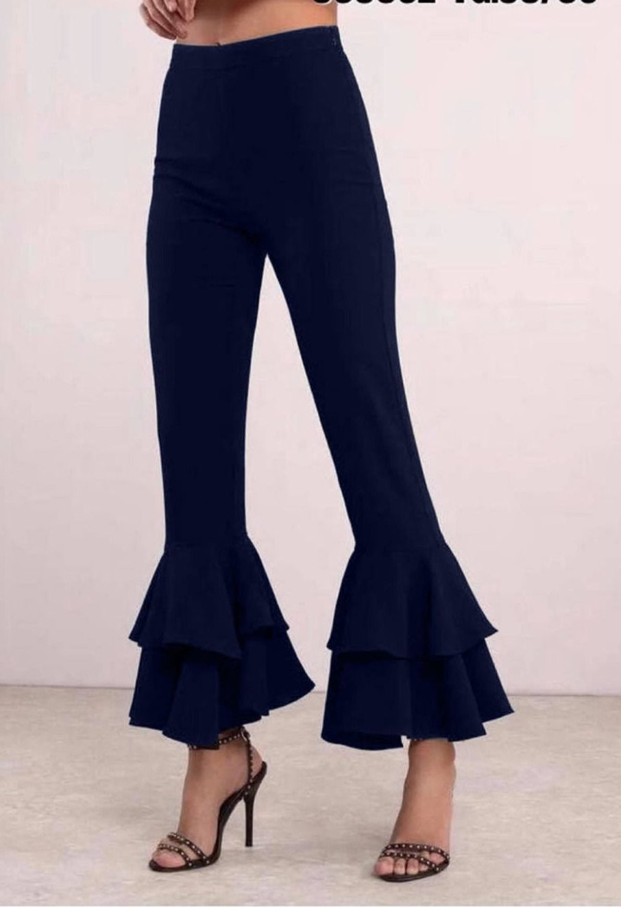 Pantalón Jay de Talle Alto Tejido Fluido con Doble Volante Refinado – Tallas 38–60