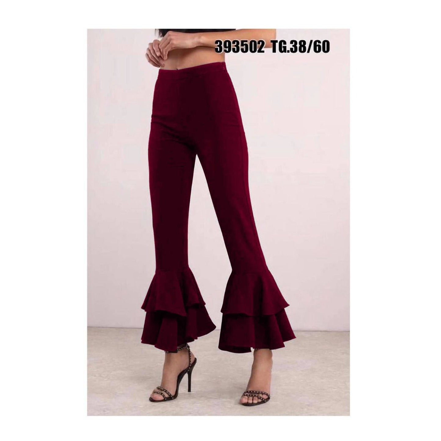 Pantalón Jay de Talle Alto Tejido Fluido con Doble Volante Refinado – Tallas 38–60