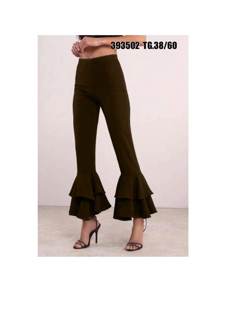 Pantalón Jay de Talle Alto Tejido Fluido con Doble Volante Refinado – Tallas 38–60