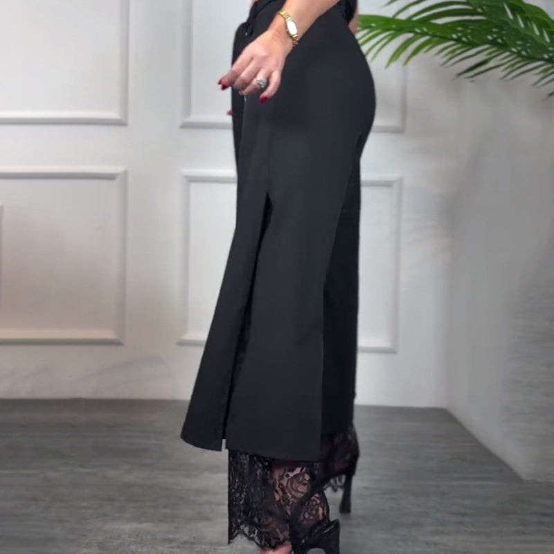 Lacera™ – Elegant Wide-Leg Trousers with Sheer Lace Insert