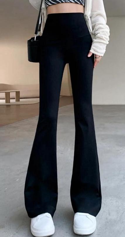 Pantalón Ava Negro Acampanado de Tiro Alto Ajustado hasta la Rodilla con Bajo Acampanado Tejido Elástico Tallas 38–60