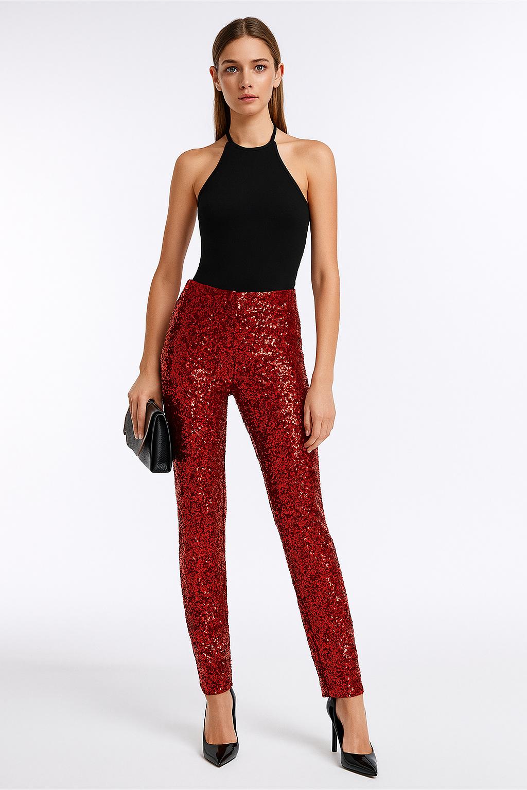 Pantalón D2/7 Lentejuelas Efecto Brillante Glamour Invierno Hecho En Italia Tallas 38–60