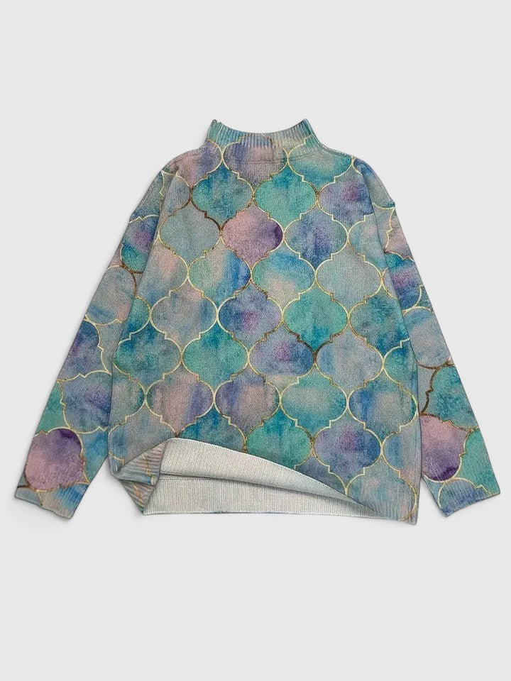 Arvane™ – Künstlerisch Gemusterter Pullover mit Hohem Kragen