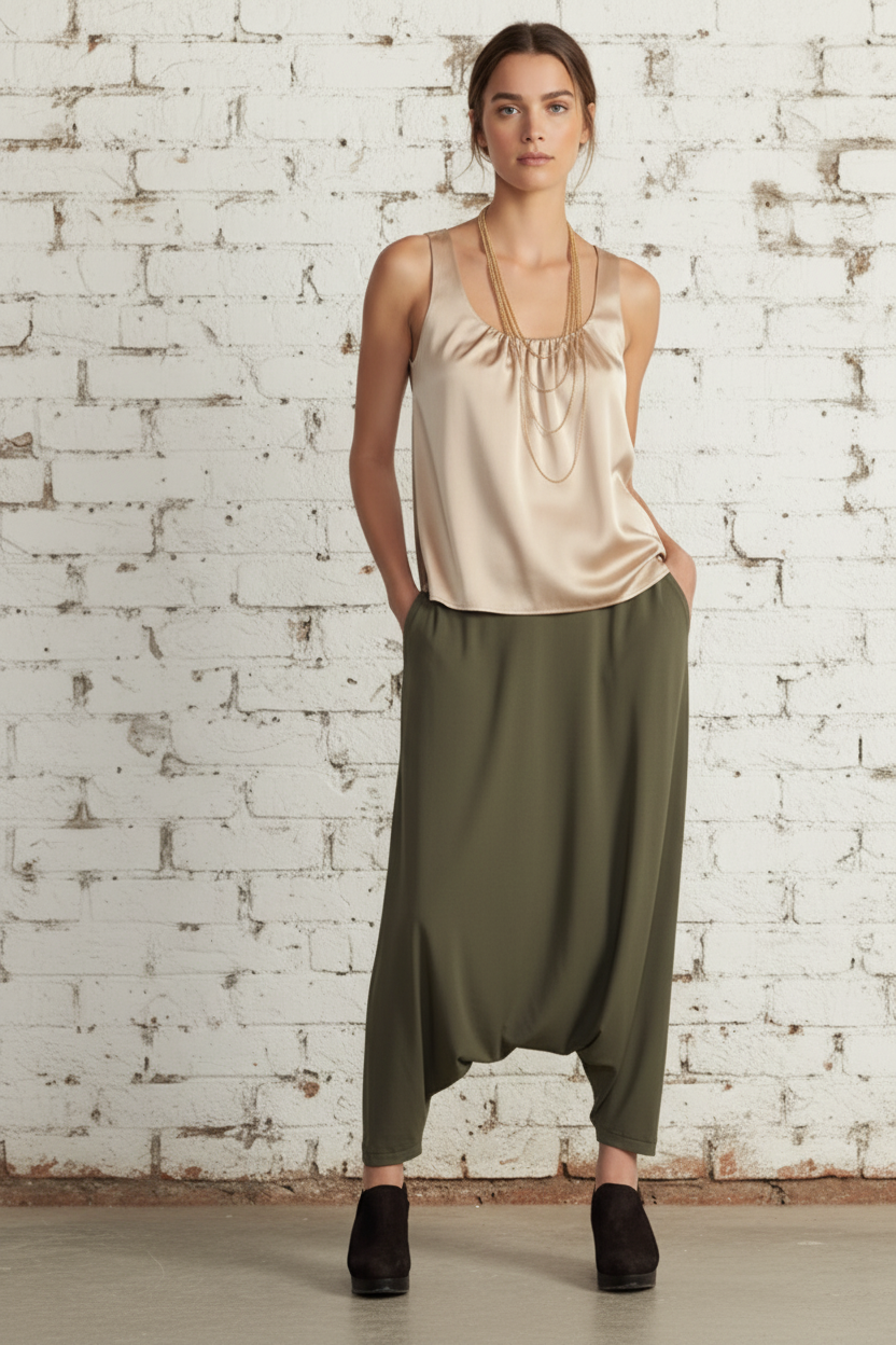 Pantalon KORA de corte holgado, estilo turco, hecho en Italia con elastano – Tallas 38–60