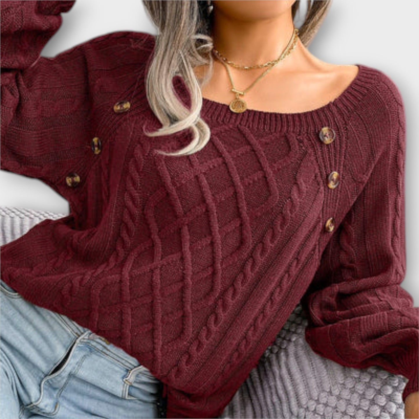 Eleganter Zopfmuster-Pullover – Mit Knopfdetails