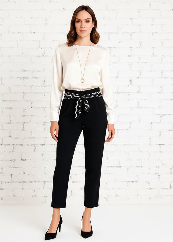 Pantalón Black Charm NC2 Negro Hecho en Italia Cinturón con Estampado Corte Suave Comodidad Estilo - Tallas 38–60