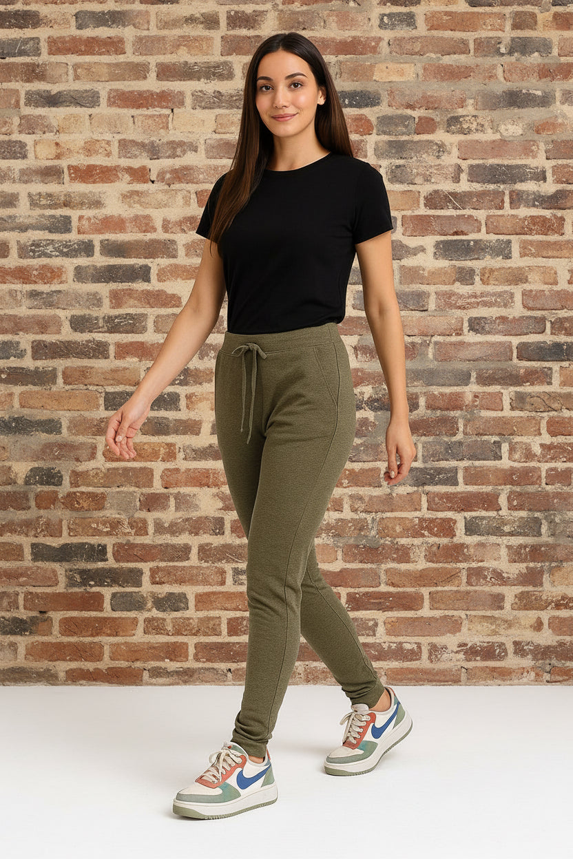 Pantalón Jogger Verde Oliva Viscosa Seda Tejido Suave Elástico Hecho en Italia Tallas 38–60