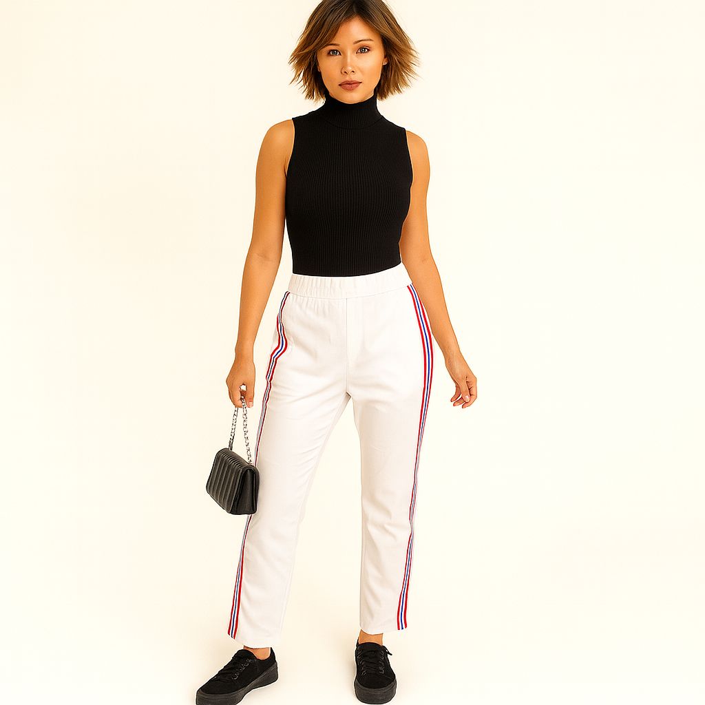 Pantalón Cari Blanco con Rayas Laterales Versátil para el Ocio Tallas 38-60