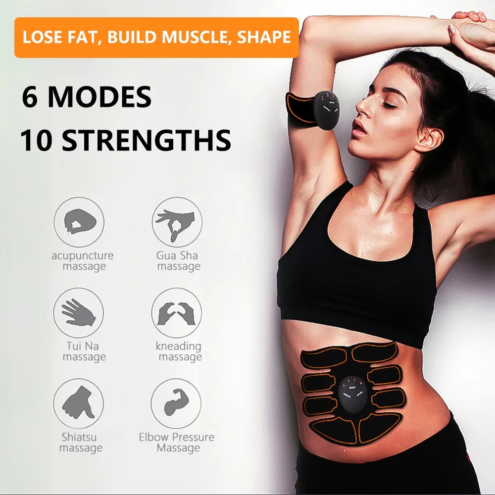 ABS Stimulator Belt, 6 Adjustable Modes EMS Muscle Stimulator for Abdomen/Arm/Leg, USB Rechargeable Strength Training Equipment for Men and Women