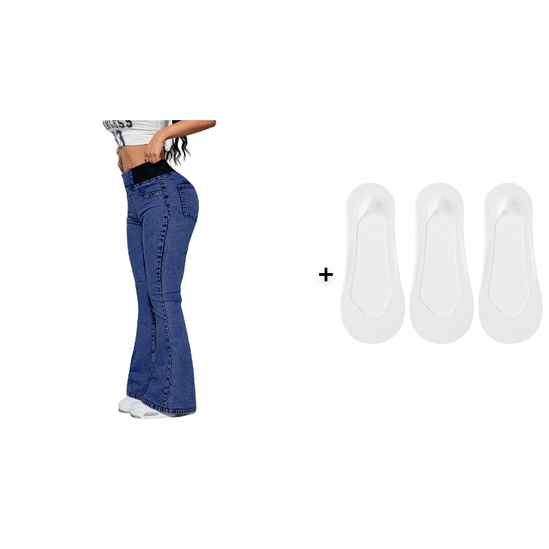 Clowy™ – Jeans de tiro alto con elastano y pierna acampanada