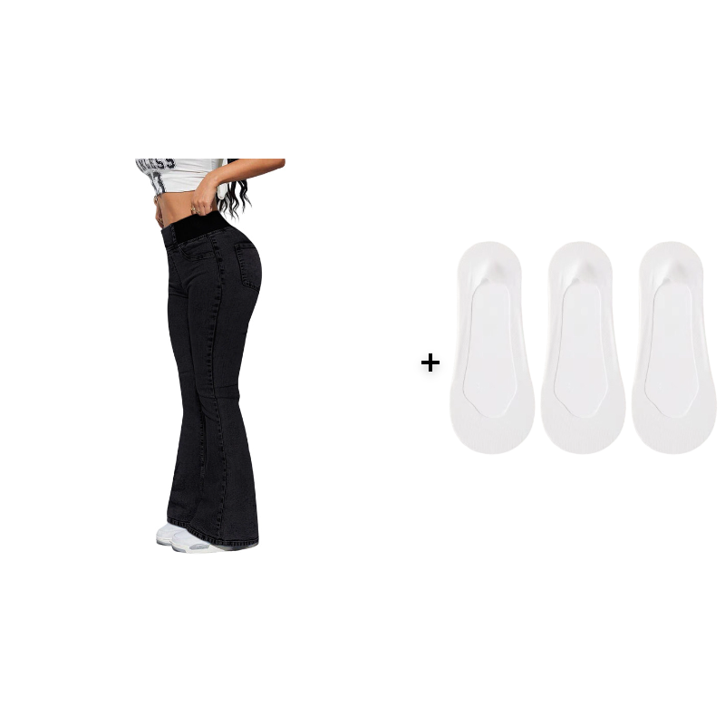 Clowy™ – Jeans de tiro alto con elastano y pierna acampanada