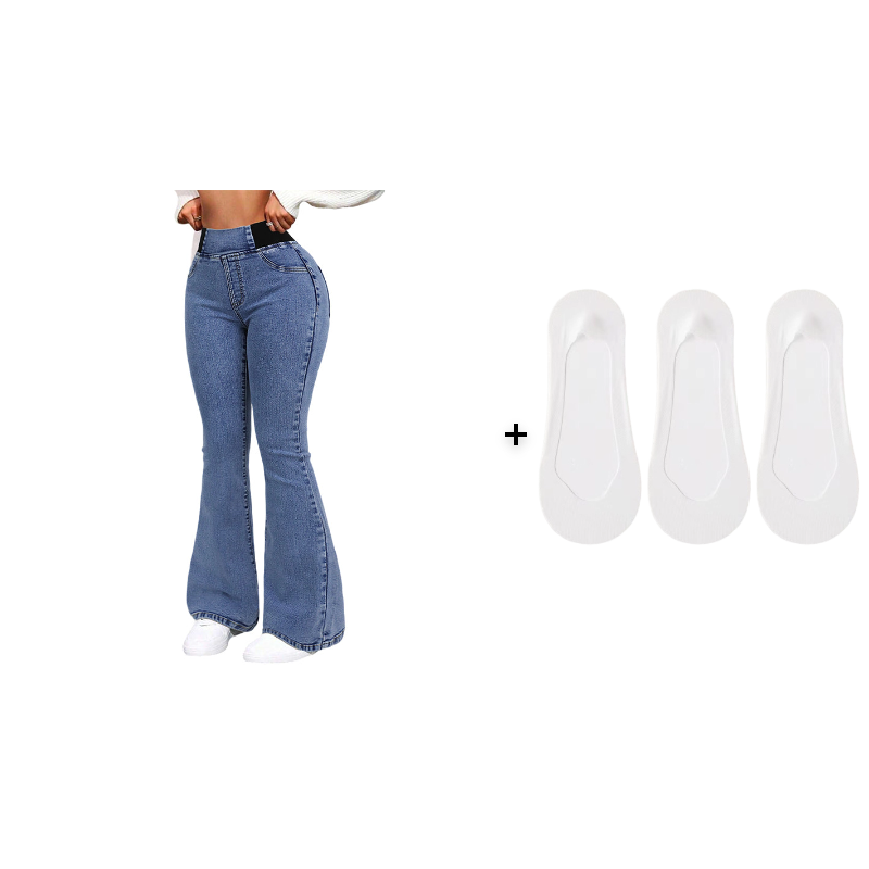 Clowy™ – Jeans de tiro alto con elastano y pierna acampanada