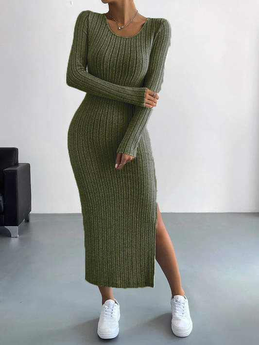 Luxe™ - Geripptes Langärmeliges Bodycon-Kleid aus Strick