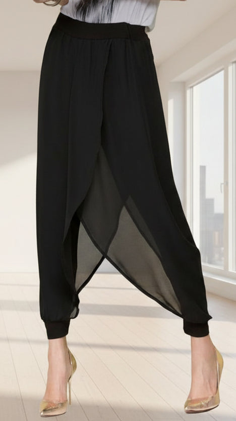 Pantalón de malla elástica con georgette de Milly para un look elegante en movimiento – Tallas 38-60