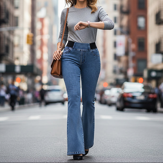 Clowy™ – Jeans de tiro alto con elastano y pierna acampanada