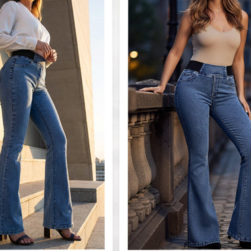 Clowy™ – Jeans de tiro alto con elastano y pierna acampanada