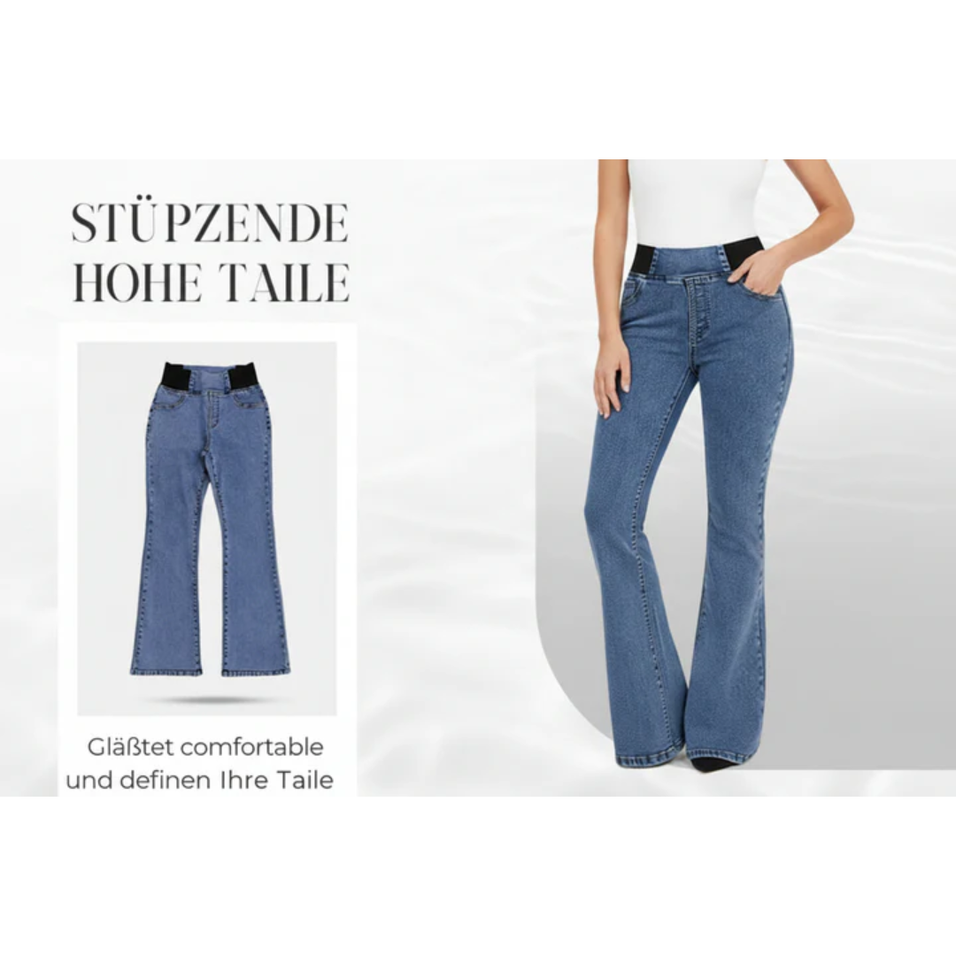 Clowy™ – Jeans de tiro alto con elastano y pierna acampanada