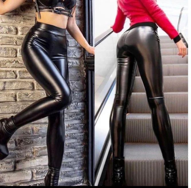 Pantalones VEY X8/3 de Ecopiel Gruesos Negros de Poliéster Elástico Adelgazante – Tallas 38–60
